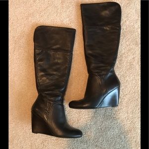 Nine West Oh Goodie Dark Brown Leather Wedge Boots